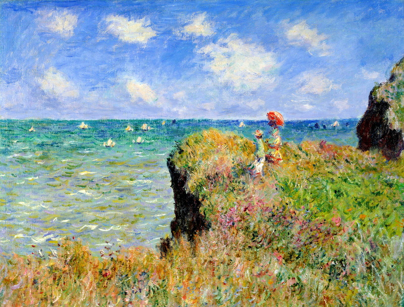 yellow, horizon over water, ocean, hill, picture, 1080P, scenics - nature, painting, sky, multi Colored, day, outdoors, rock - Object, rural Scene, one Person