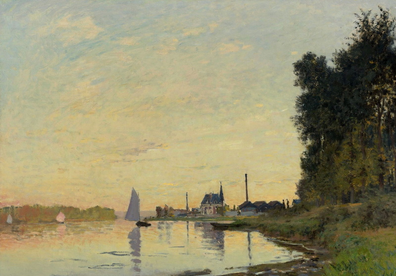 Claude Monet, sail, river, boat, picture, Argenteuil. Late In The Evening, 1080P, landscape