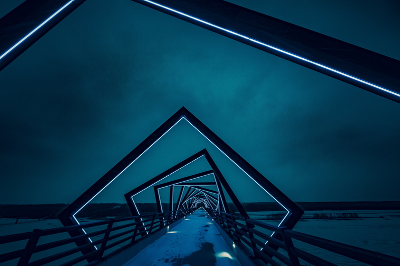 5K, body, bridge, illuminated, perspective, staircase, black, shore, art, bridges, spiral staircase, structures, coast, pathway, steel, bridge - man made structure