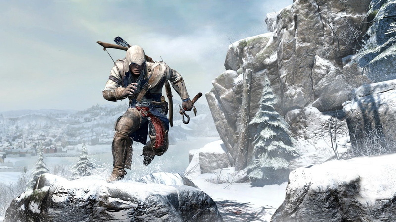 motion, extreme sports, cold temperature, activity, nature, rock, 1080P, winter, day, outdoors, special forces, rock - object, solid, mountain, sign, assassins creed iii connor kenway american revolution video games