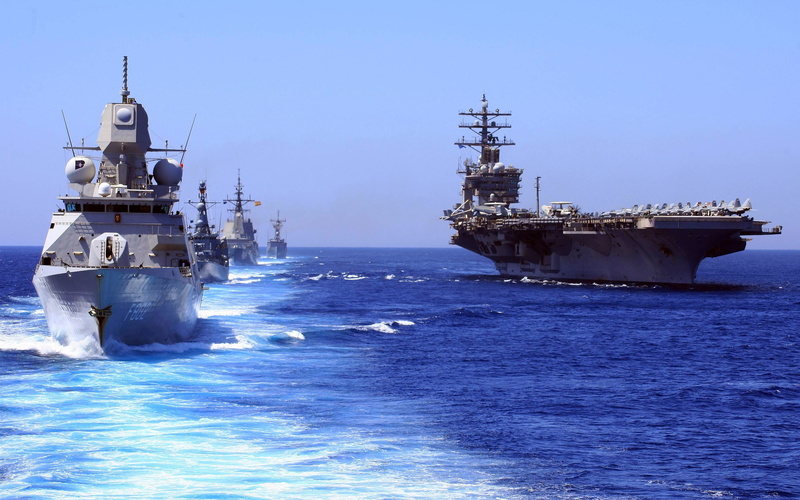 aircraft carrier, HNLMS De Zeven Provinciën (F802), sea, military, Royal Netherlands Navy, United States Navy, fleet, 2K