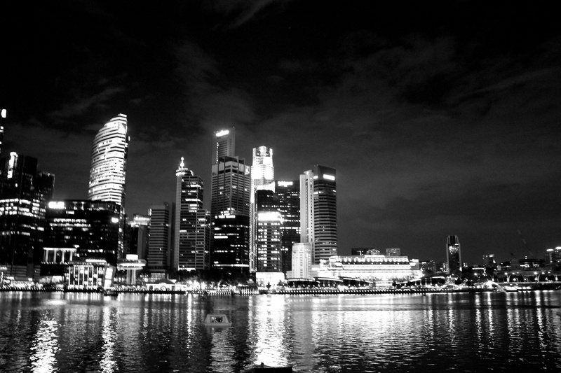 night, nighttime, Asia, black And White, reflection, skyscraper, lighten, downtown District, city, boat, urban Skyline, 5K, building Exterior, urban Scene