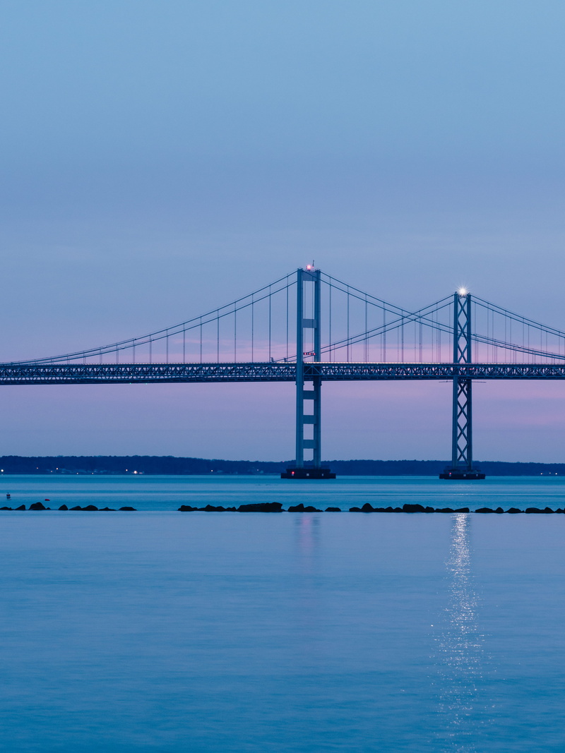 horizon, travel destinations, bay, engineering, dusk, connection, travel, transportation, night, chesapeake, sky, blue, waterfront, built structure
