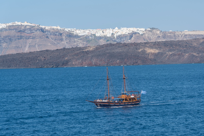 mountains, day, boat, Santorini, Mountains, sailing, nature, transportation, machinery, industry, Ship, outdoors, vessel, ocean, environment, sailing Ship