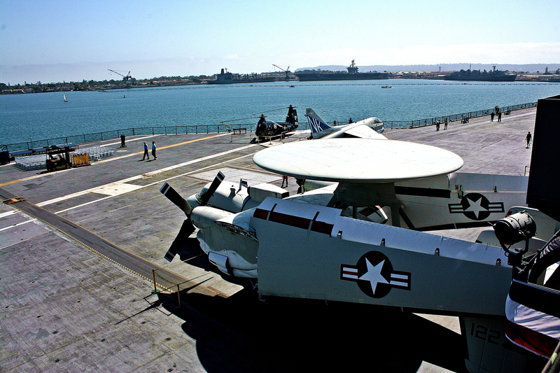 gray, white, harbor, pier, water, ship, sky, nature, USA, port, sunlight, moored, airplane, incidental people, transportation, navy, sea, aircraft, outdoors
