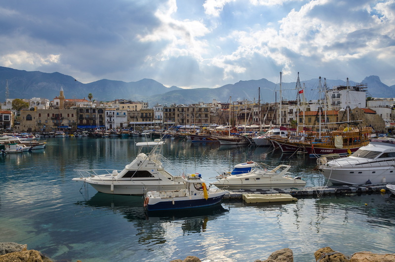 fishing industry, landscape, boat, kyrenia, mountain range, marina, harbor, yacht, waterfront, summer, pole, coast, city, cloud - sky, seascape, sky, anchored