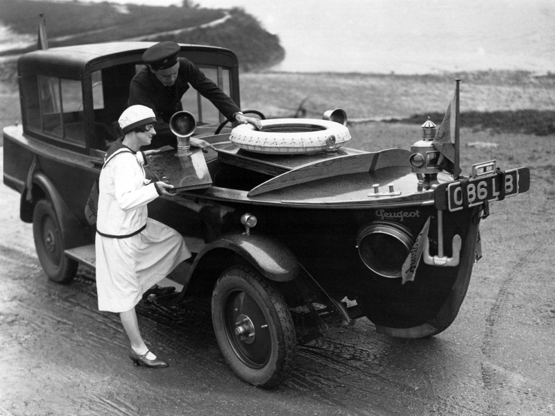 1925, 1080P, peugeot, retro, amphibious, vintage, car, black, motorboat, desktop, watercrafts, boat