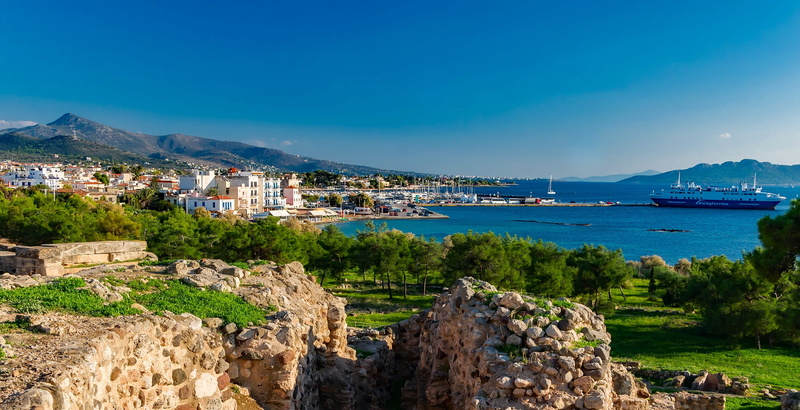 aegina, ancient, outdoors, city, landmark, ocean, archaeology, greece, nature, Ruins, nautical vessel, luxury, sea, panorama, mountain, plant, harbor, sky