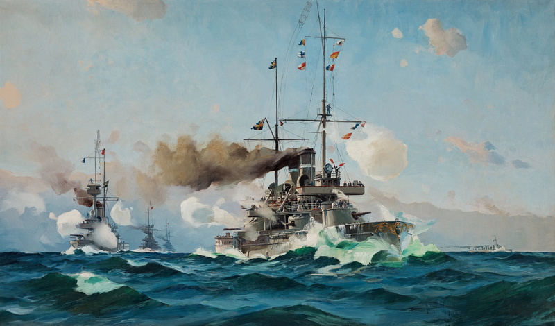 painting painting, battleship, full course, 2K, Herman Gustav Sillen., Swedish battleship squadron, artist, the ocean, oil, Navy, art, gouache, painting