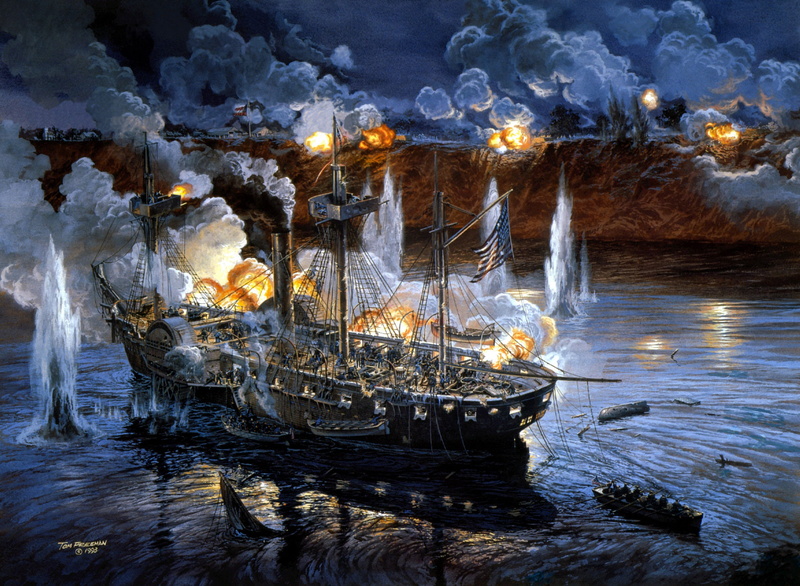 ship, sheep, glowing, waterfront, Navy, water, burning, night, 1080P, flowing water, fire - natural phenomenon, coast, art, flame, guns, long exposure