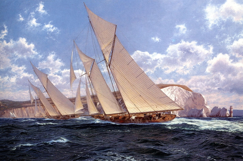 architecture, schooners, outdoors, rippled, sailing ship, no people, motion, sailing, sailboat, cloud - sky, sea, transportation, water, artwork, lighthouse