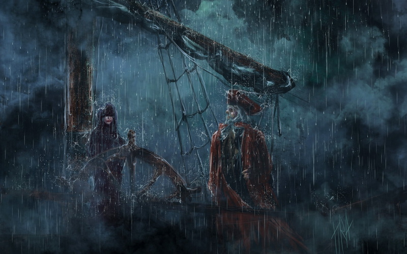 ship, rain, 720P, fantasy, hd, graphics, drawing, pirate, screen, schooner, display, storm, pirates