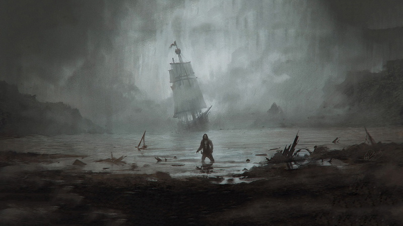 ship, sail, person, drawing, schooner, 1080P, hd, digital/artwork