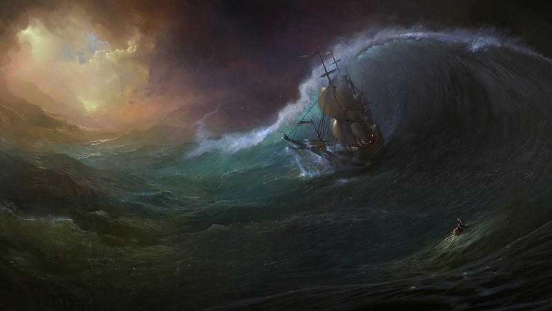storm, one person, men, lifestyles, outdoors, sea, enjoyment, leisure activity, water, schooner, mast, sport, wind wave, wave, day, 1080P, fantasy art