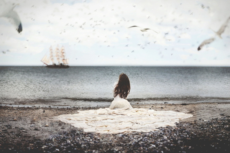 sitting, adult, beach, 1080P, ship, sea, women outdoors, beauty in nature, scenics - nature, water, outdoors, rear view, leisure activity, one person