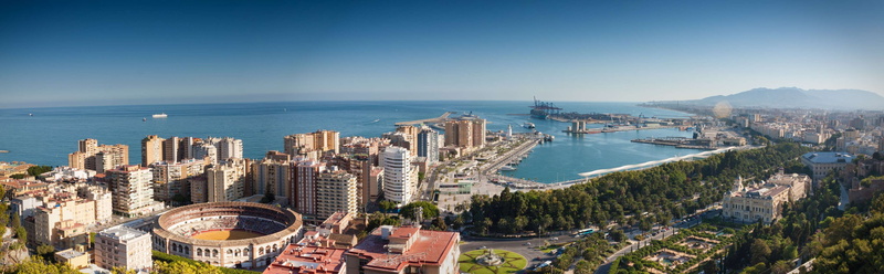 modern, spain, harbour, residential district, office building exterior, landscape, building exterior, water, sea, outdoors, summer, skyscraper, high angle view