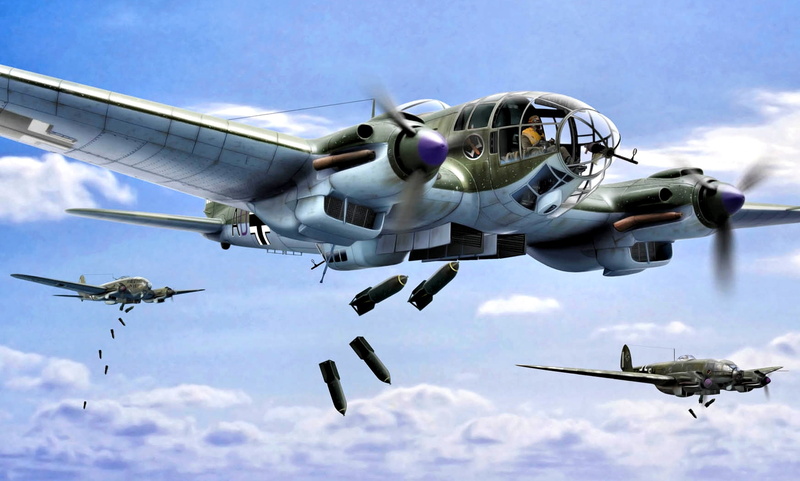 Bomber, The second World war, He-111, Heinkel, art, bombs, WWII, Germany, 1080P