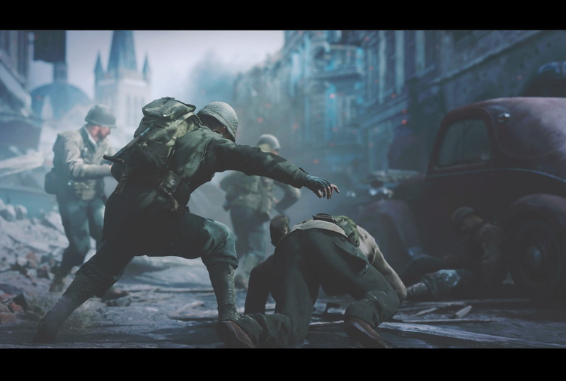 full length, human representation, Call of Duty: WWII, street, untitled, mode of transportation, 720P, car, people, land vehicle, Call of Duty, day, representation