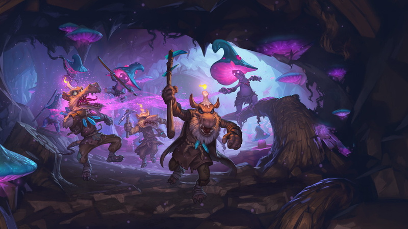 dungeon, Hearthstone: Kobolds and Catacombs, underground, cave, mushroom, Warcraft, digital art, 1080P, video games, artwork, Hearthstone, kobolds, candles
