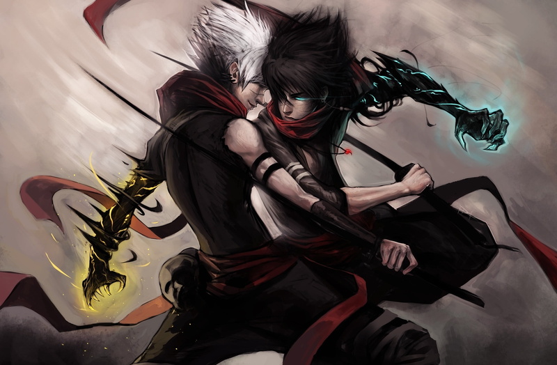 male, adult, black color, black, anime, young women, character, warrior, hairstyle, illustrations, front view, three quarter length, leisure activity, battle