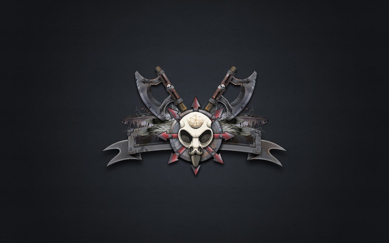 luxury, indoors, front view, black background, skull axes hordes of chaos banner, still life, directly above, copy space, wall - building feature, cut out