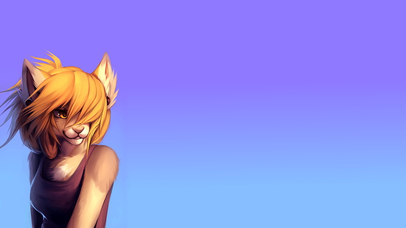 Anthro, nature, simple background, tank, adult, animal, hair, 720P, blue, brown, beautiful woman, human face, human body part, young adult, character