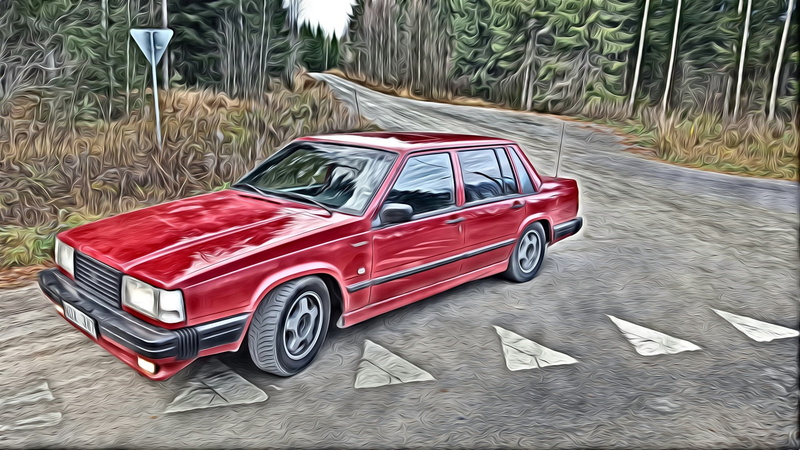 red, Volvo 740, 1080P, 2000x1125 px, Volvo, car, painting