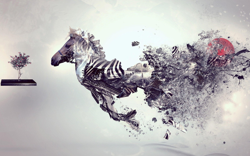 digital art, dynamic, tree, zebra, painting, 2K, 2560x1600