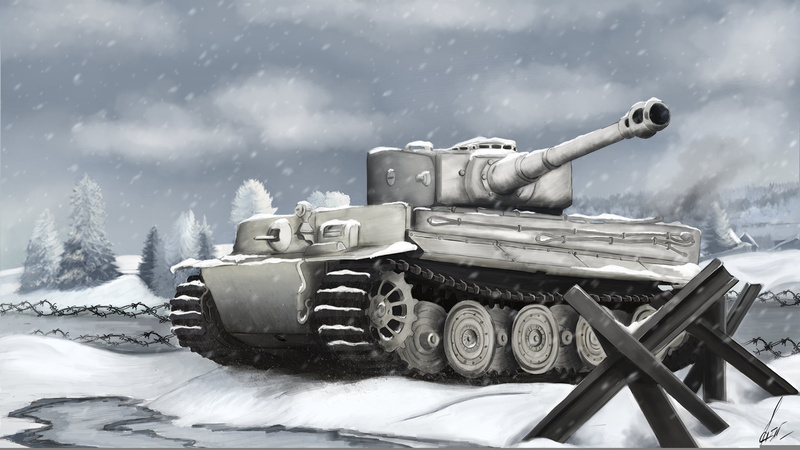 day, Panzerkampfwagen Vl, focus on foreground, sunlight, equipment, armored tank, field, nature, German, sky, The second World war, gray, anti-hedgehog