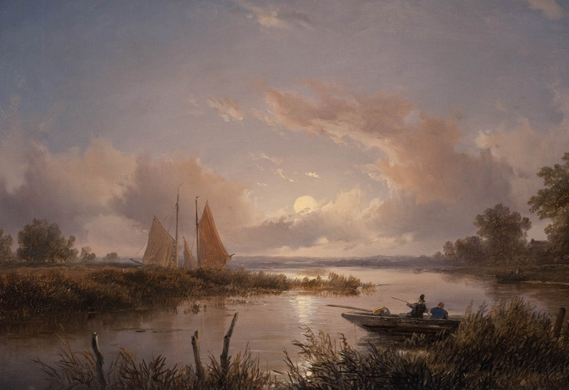 720P, landscape, boat, painting, clouds, classic art