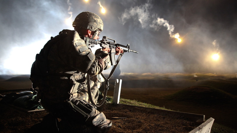 holding, government, adult, helmet, United States Army, army, gun, men, military, flares, M4, armed forces, army soldier, machine gun, uniform, sky, clothing