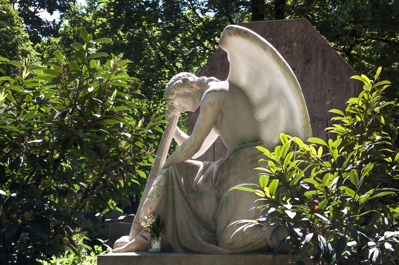 trees, plant, male likeness, park, introspective, angel, growth, creativity, representation, no people, sunlight, mammal, sculpture, female likeness, craft