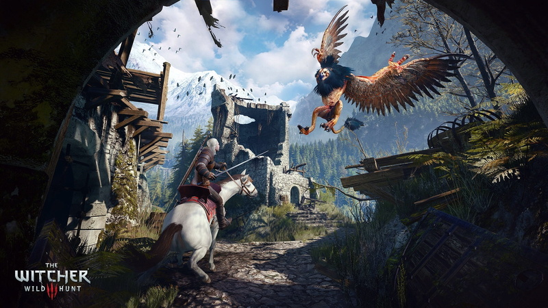1080P, Geralt, horse, the Witcher, The Witcher 3: Wild Hunt, wings, Griffin, feathers