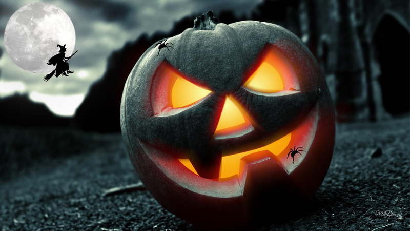 fall, spider, halloween, jack o lantern, pumpkin, full moon, jack, trick or treat, ligh, scary, 1080P, witch