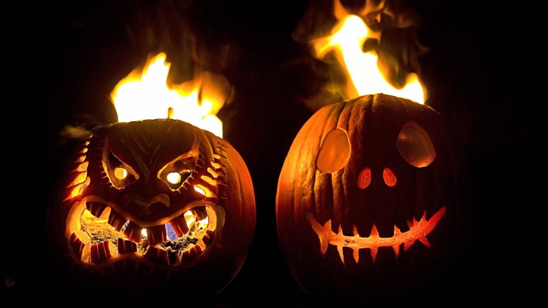 pumpkins, hot, fire, halloween, jack-o-lanterns, 2K, flames, pumpkin