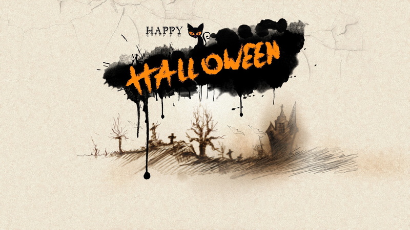 day, Halloween, 2K, poster, happy, shadow cat