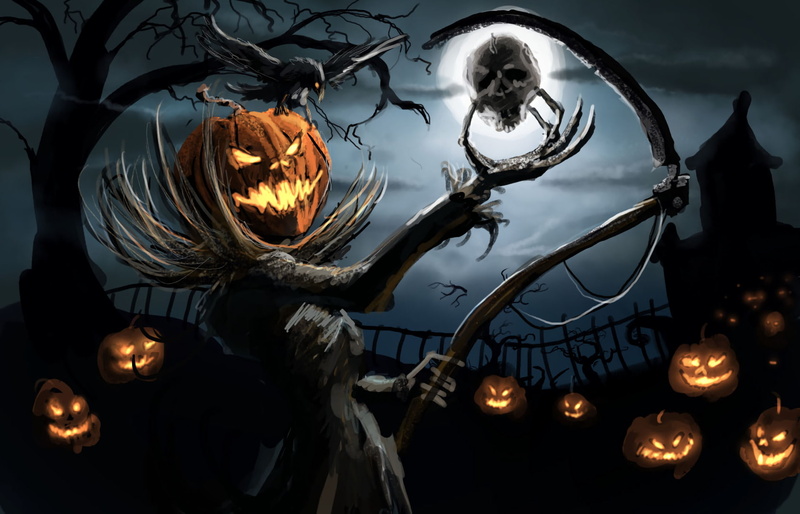 Jack-o-lantern, Holiday, Raven, Pumpkin, Night, Halloween, 1080P, Monster