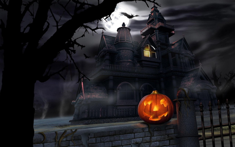 darkness, haunted, gloom, halloween, pumpkin, lantern, 1080P, house
