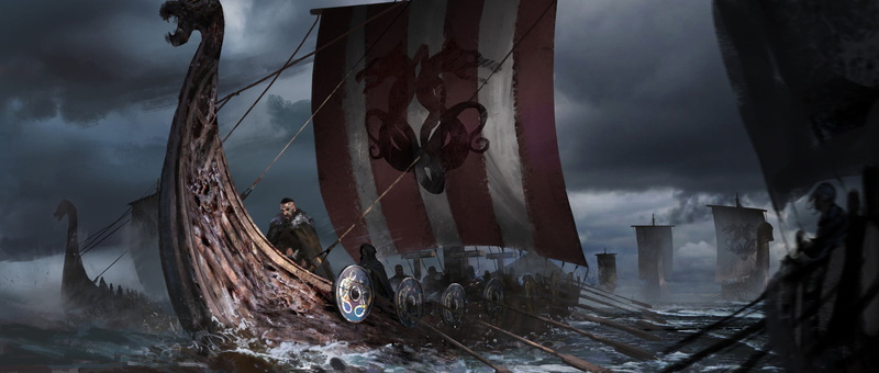 shield, warrior, sea, 1080P, fantasy art, Vikings, digital art, ship, soldier