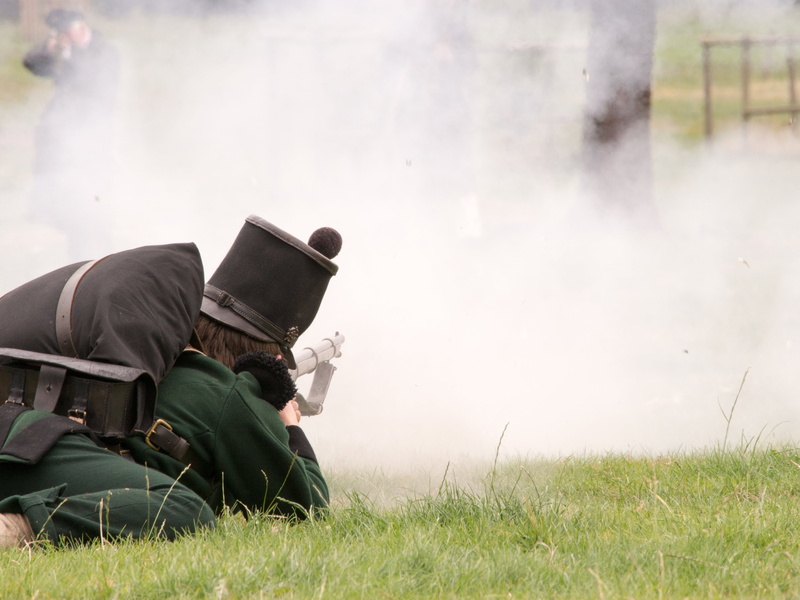 plant, shooting, leisure activity, outdoors, relaxation, sitting, army, warm clothing, combat, men, living history, historic, military, nature, fight, adult