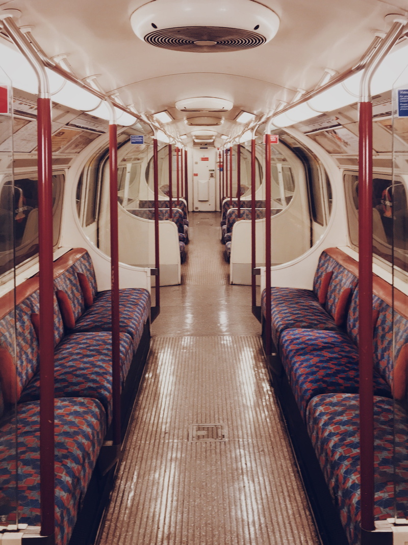 no people, vehicle seat, united kingdom, absence, diminishing perspective, subway train, train, the way forward, indoors, public transportation, passenger train