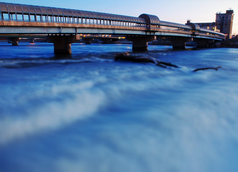 dusk, 4th street bridge, bridge - man made structure, iowa, blue, connection, architecture, slow shutter speed, waterloo, long exposure, bridge, motion