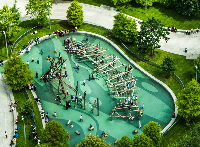 group of people, playground, kids, play, park, 4K, transportation, south bank, architecture, play ground, aerial view, play area, people, city, playarea