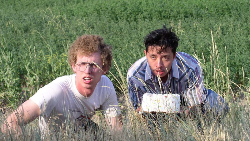 young adult, Napoleon Dynamite, casual clothing, smiling, field, positive emotion, portrait, couple - relationship, male friendship, emotion, mouth open