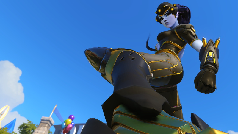 8K, low angle view, architecture, representation, belief, no people, male likeness, widowmaker, clear sky, built structure, blue, video games, day, human representation