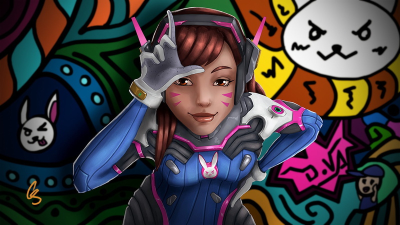 wall - building feature, young adult, creativity, front view, real people, human representation, Overwatch, 1080P, D.Va (Overwatch), emotion, one person