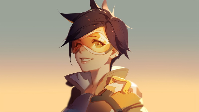 looking, Tracer (Overwatch), lifestyles, adult, yellow, digital composite, sunset, one person, nature, Overwatch, portrait, representation, creativity