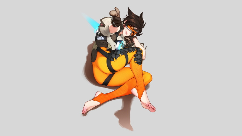 full length, orange color, young women, digital art, Tracer (Overwatch), adult, yellow, standing, food and drink, representation, studio shot, clothing