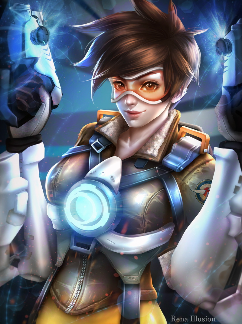 illuminated, beauty, Lena Oxton, arts culture and entertainment, futuristic, adult, women, portrait, Overwatch, night, Tracer (Overwatch), looking at camera