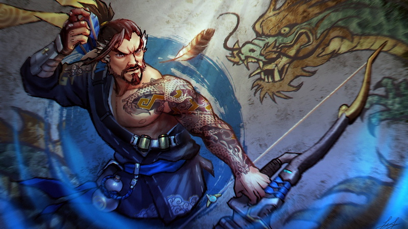 selective focus, females, water, Overwatch, high angle view, tattoo, Hanzo (Overwatch), young adult, real people, leisure activity, full length, digital art